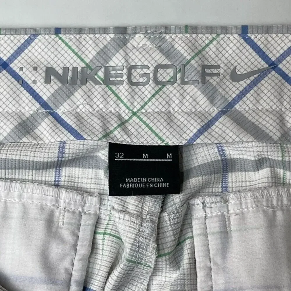 Nike Golf Shorts Mens‎ 32 Blue Green Grey Plaid Tech Performance Dri Fit Stretch